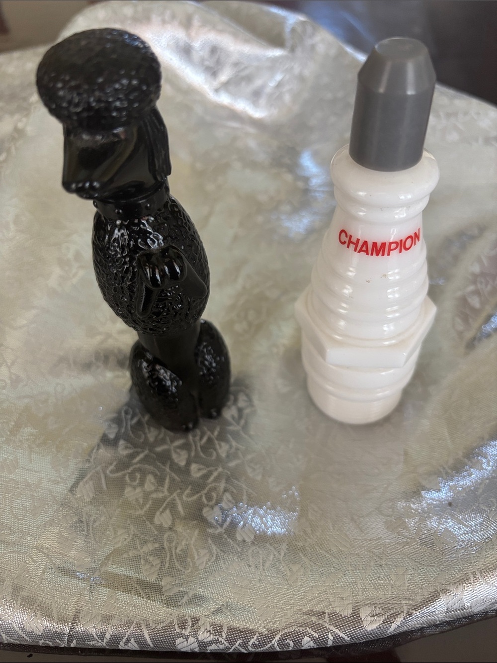 Avon Black Poodle Figurine and White 'Champion' Bottle Duo